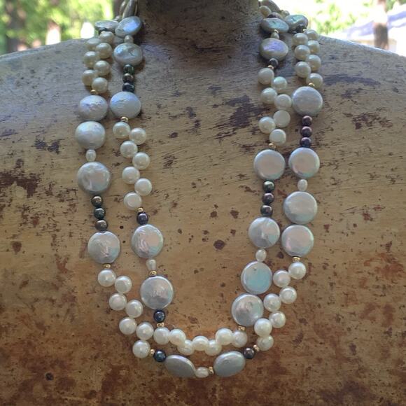 Zoe B. 14K Yellow Gold and Multi Pearl Double Strand Necklace - Picture 2 of 10